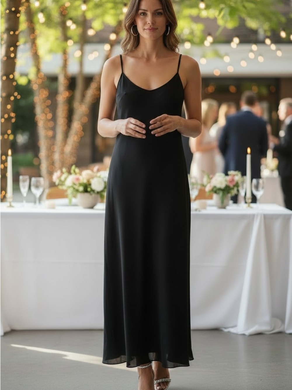 Vintage Cattiva Minimalist Black Maxi Slip Dress with Slim Straps